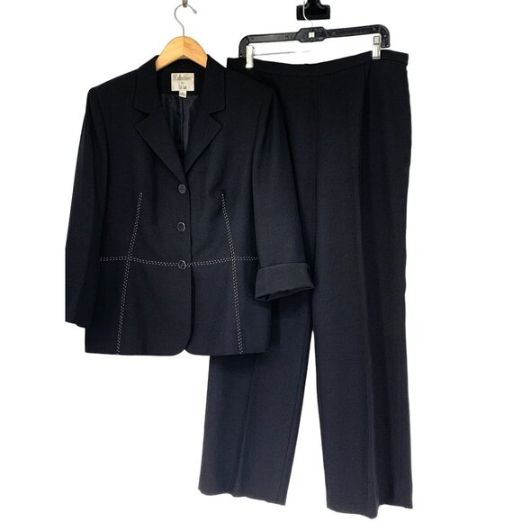 Le Suit Pants - Womens Le Suit Size 12 Pant Coat 2 piece Set Black Topstitching Lined 3660